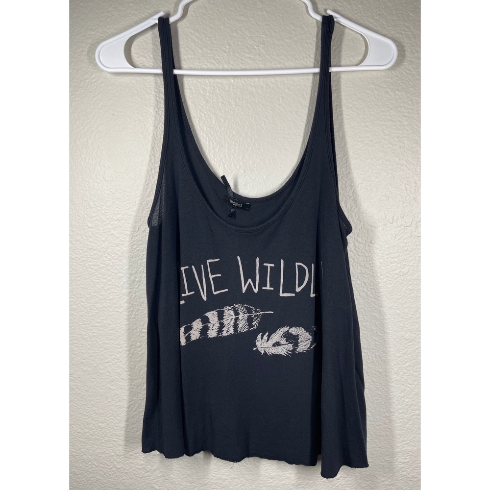 Nollie Black Live Wild Feather Graphic Tank Top Women's sz Sm cropped loose fit